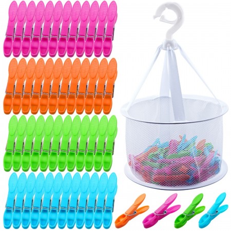 60 Pack Clothes Pegs for Washing Line with Bag, Extra Strong Non Slip Laundry Pegs 4 Colors, Plastic Washing Pegs Rust Resistant Washing Pegs, Windproof Clips for Home Garden Indoor Outdoor