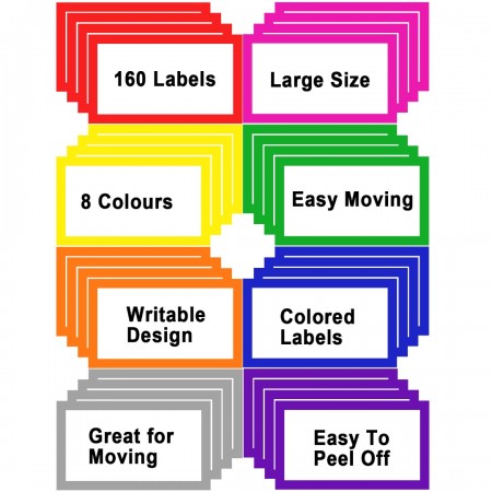 15x10cm Large Moving Labels for Boxes, 8 Color-Coded Home Moving Packing Box Labels, Moving Supplies Moving Stickers with Large Writable Notes Areas (160 Pcs)